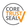 A logo graphi of a grey circle and orange tick with the words Core Trust Seal inside the circle