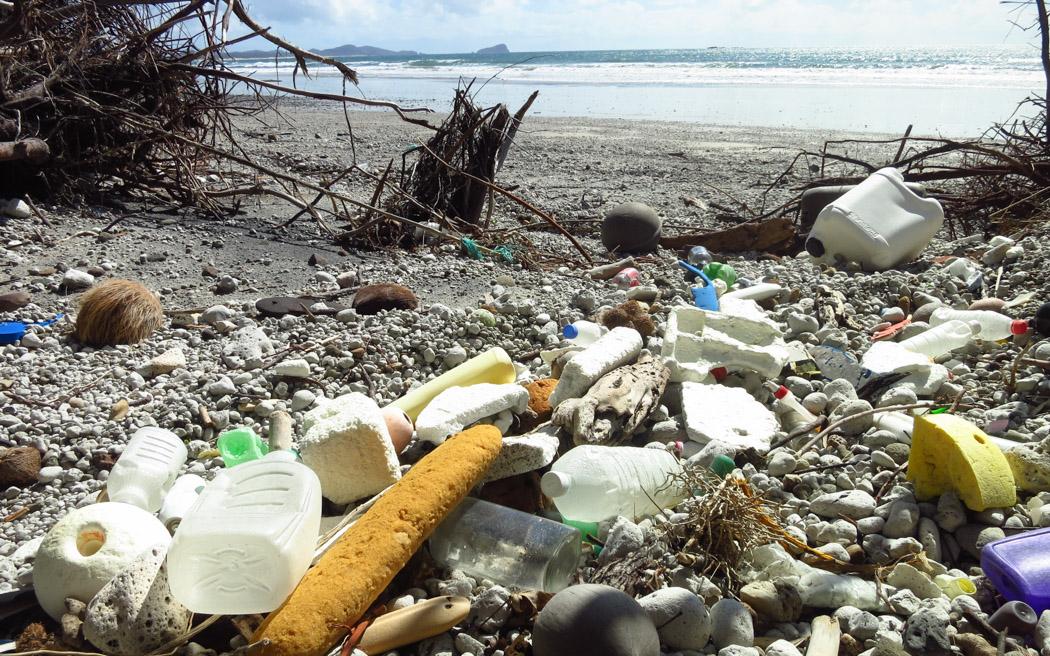 Plastic debris on a beach